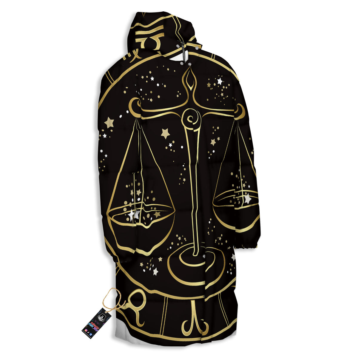 Libra Sign Black And Gold Print Long Down Jacket-grizzshop