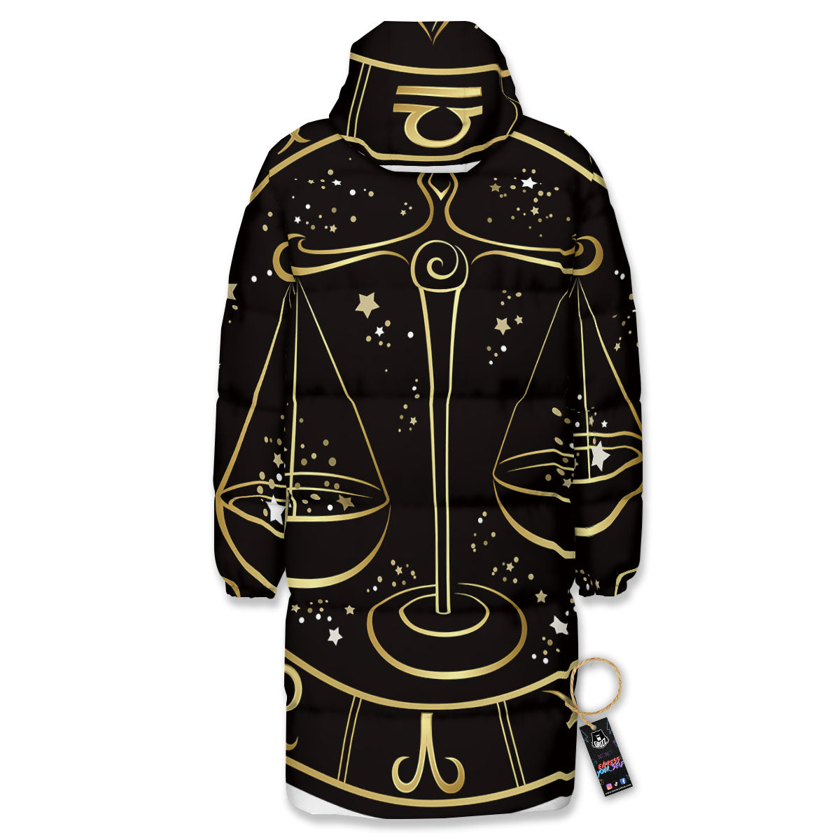 Libra Sign Black And Gold Print Long Down Jacket-grizzshop