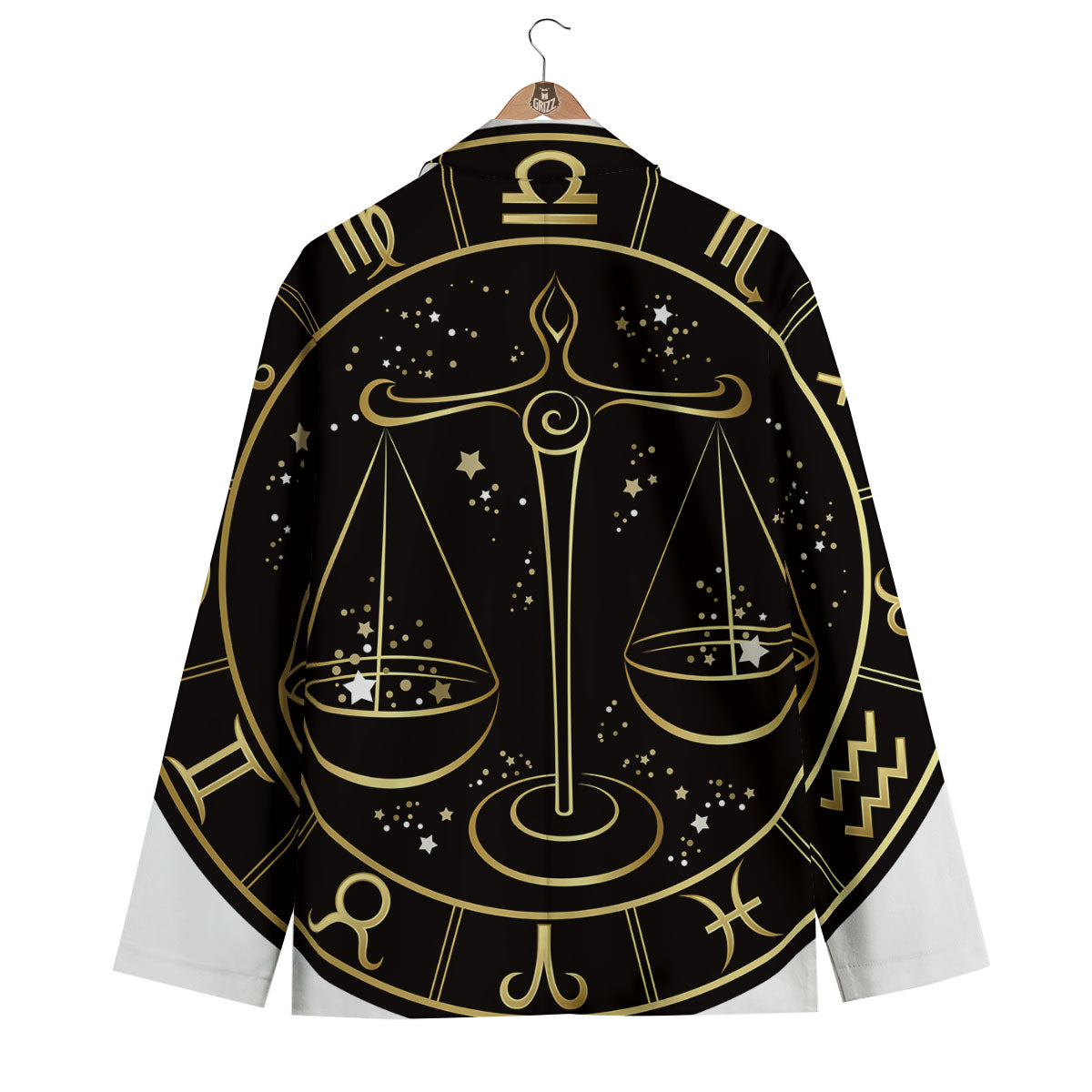 Libra Sign Black And Gold Print Men's Blazer-grizzshop