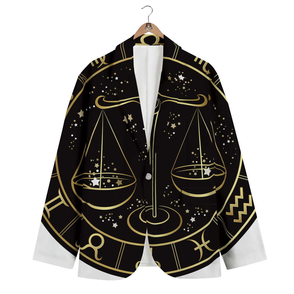Libra Sign Black And Gold Print Men's Blazer-grizzshop