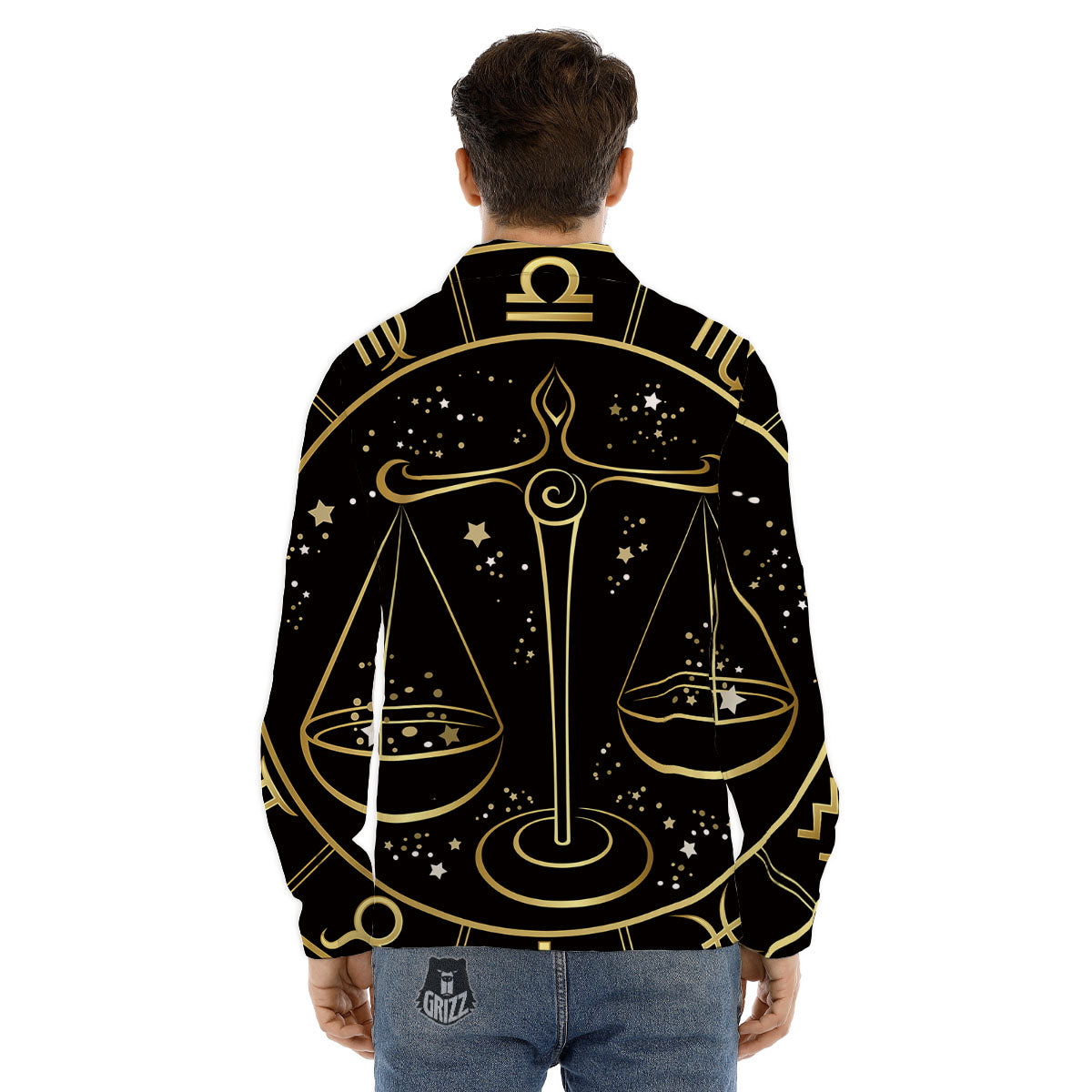 Libra Sign Black And Gold Print Men's Dress Shirts-grizzshop