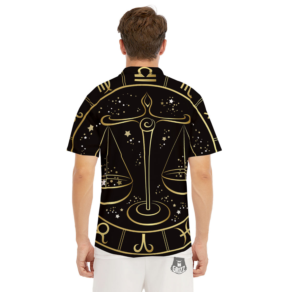Libra Sign Black And Gold Print Men's Golf Shirts-grizzshop