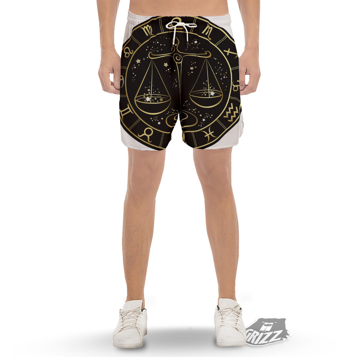 Libra Sign Black And Gold Print Men's Gym Shorts-grizzshop