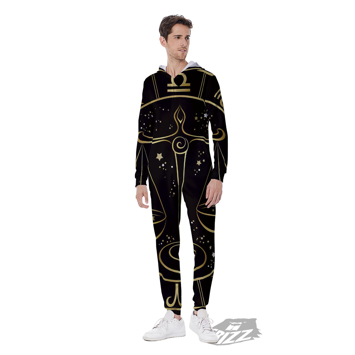Libra Sign Black And Gold Print Men's Jumpsuit-grizzshop