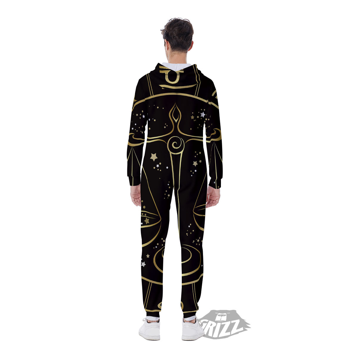 Libra Sign Black And Gold Print Men's Jumpsuit-grizzshop