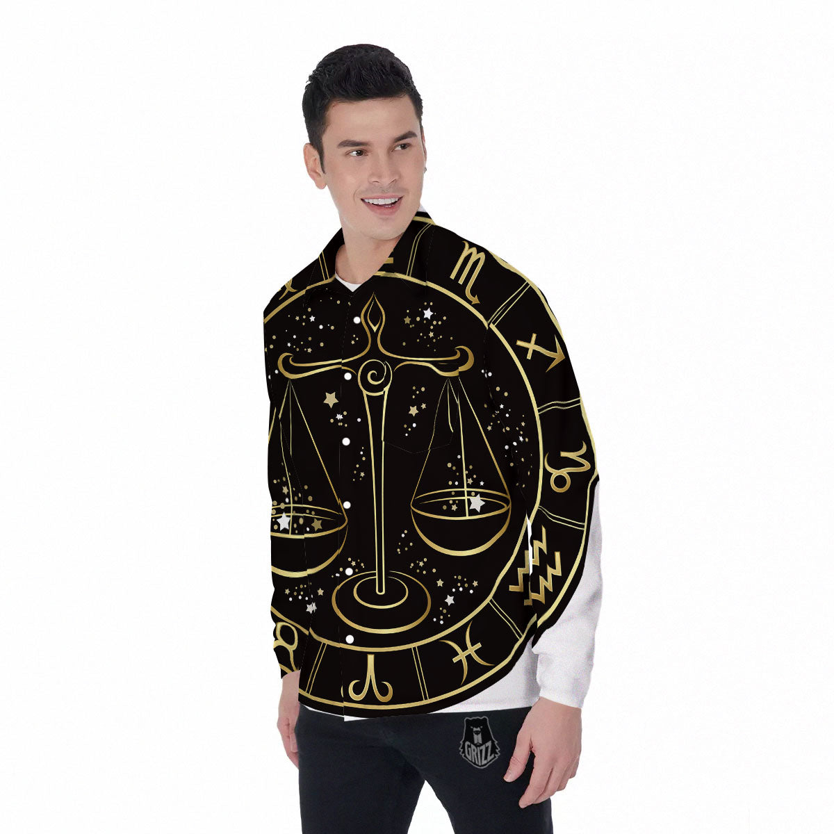 Libra Sign Black And Gold Print Men's Long Sleeve Shirts-grizzshop