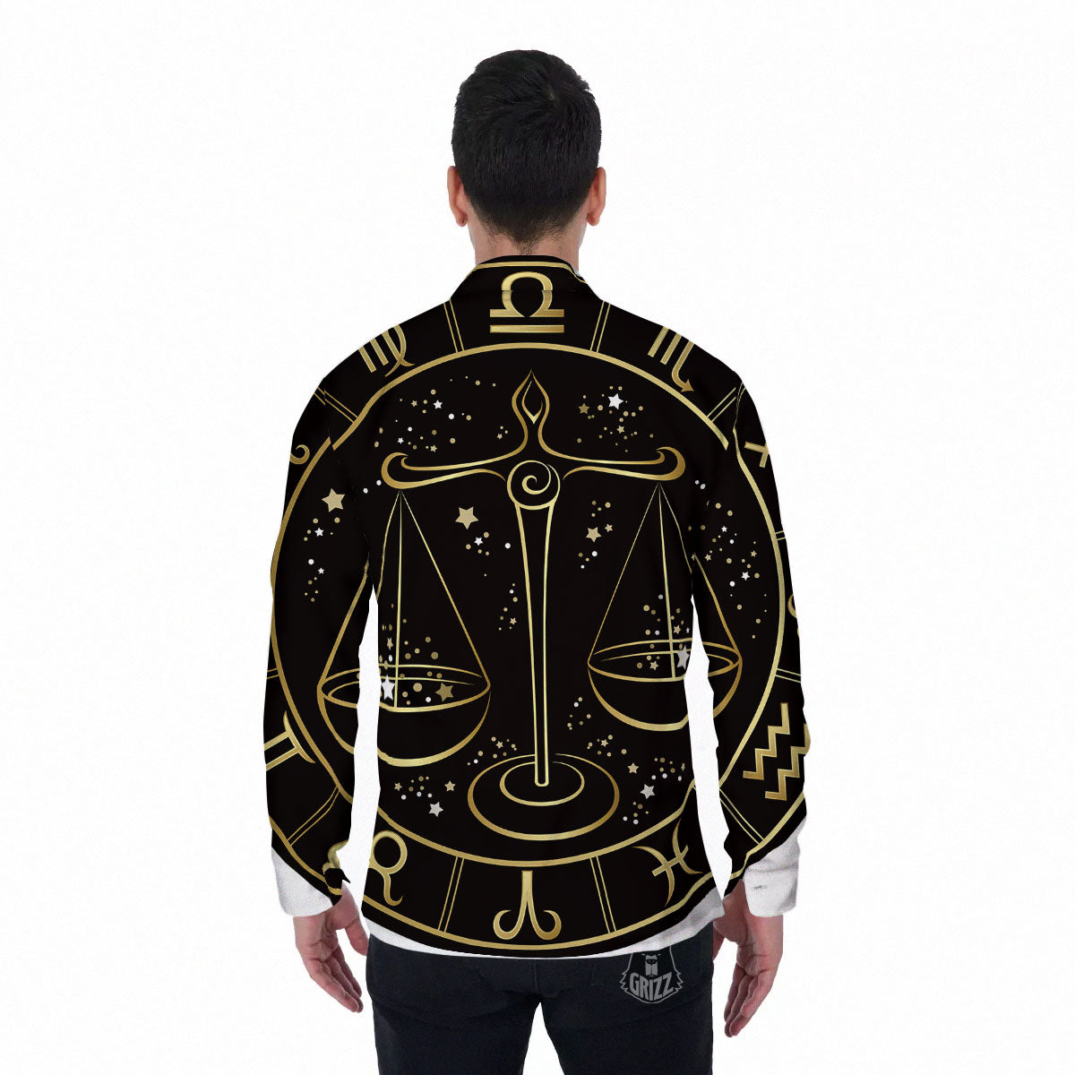 Libra Sign Black And Gold Print Men's Long Sleeve Shirts-grizzshop