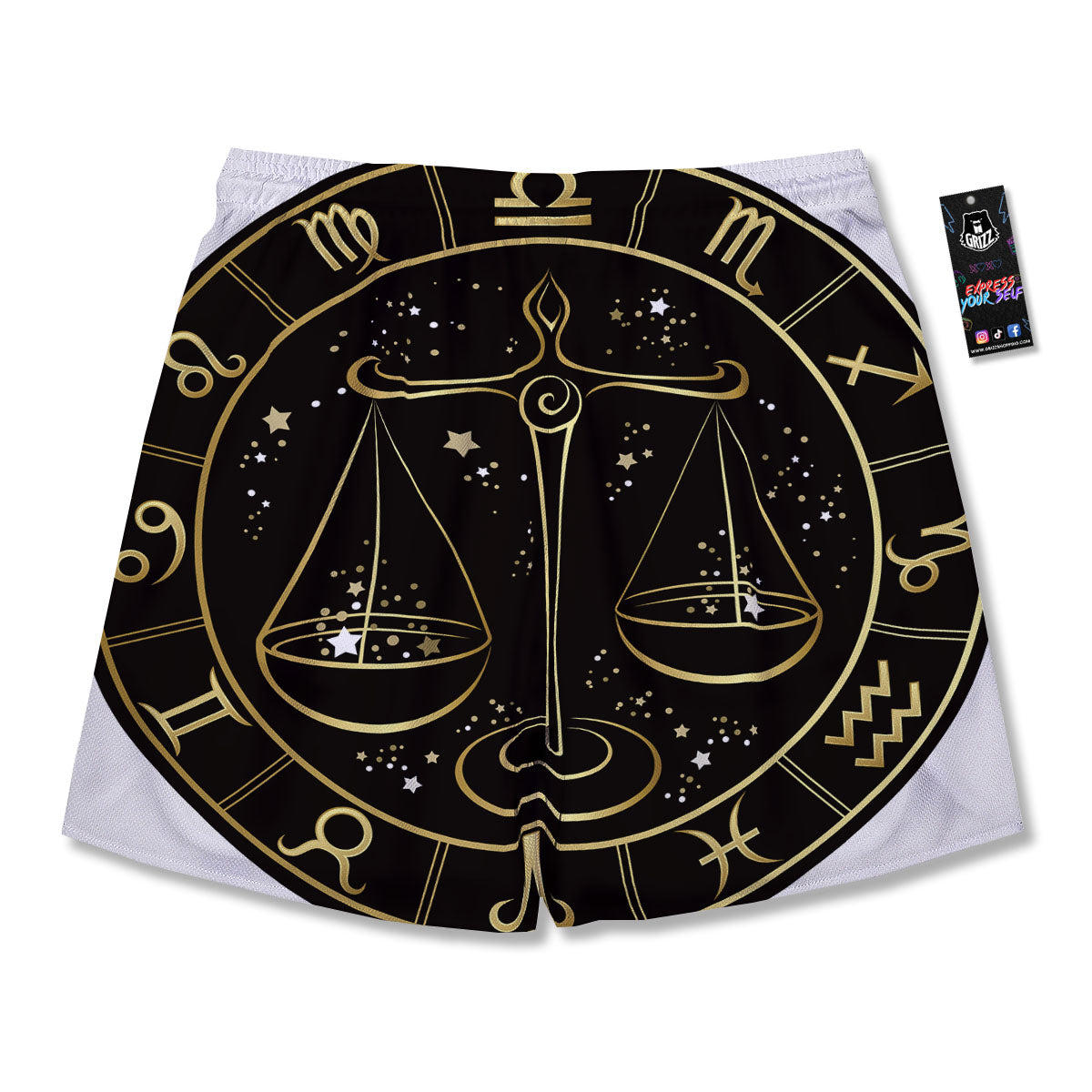 Libra Sign Black And Gold Print Men's Running Shorts-grizzshop