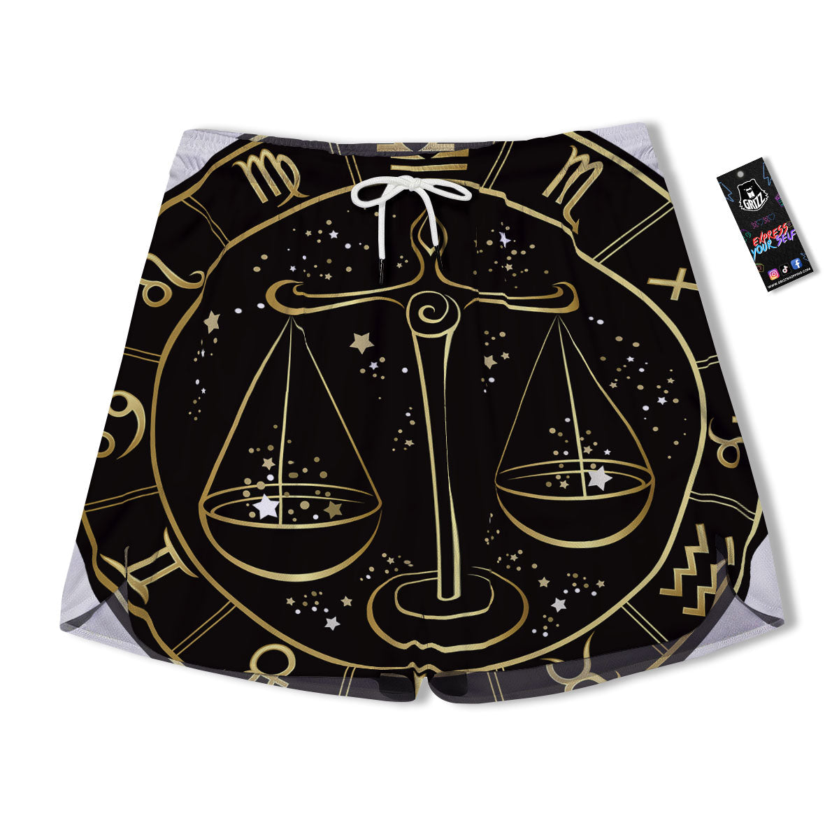 Libra Sign Black And Gold Print Men's Running Shorts-grizzshop