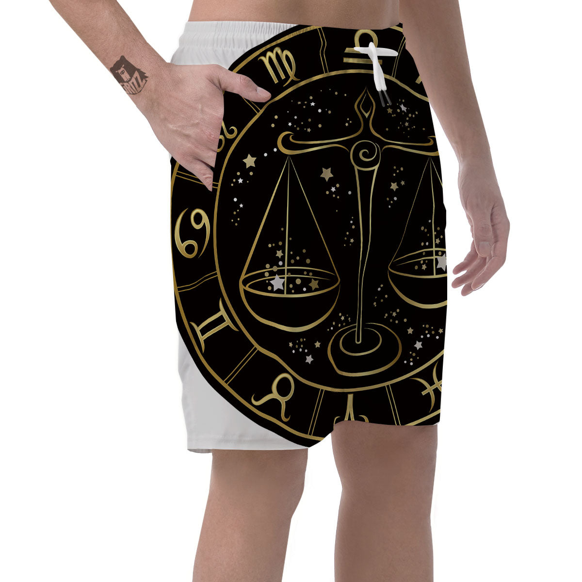 Libra Sign Black And Gold Print Men's Shorts-grizzshop