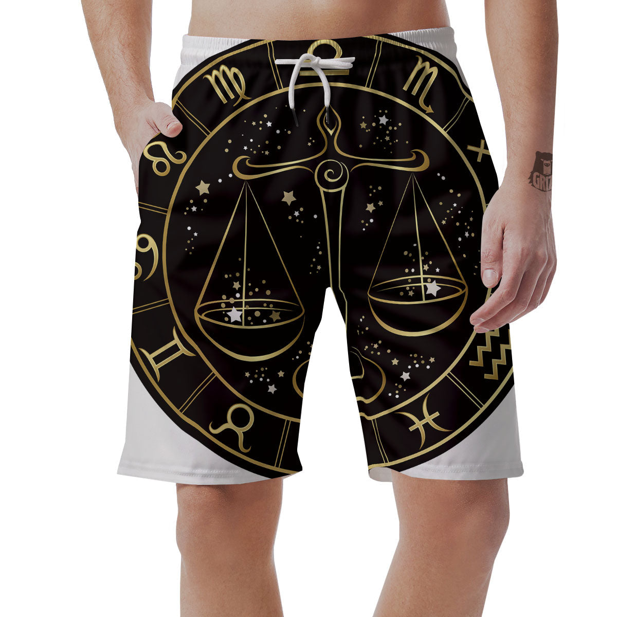 Libra Sign Black And Gold Print Men's Shorts-grizzshop