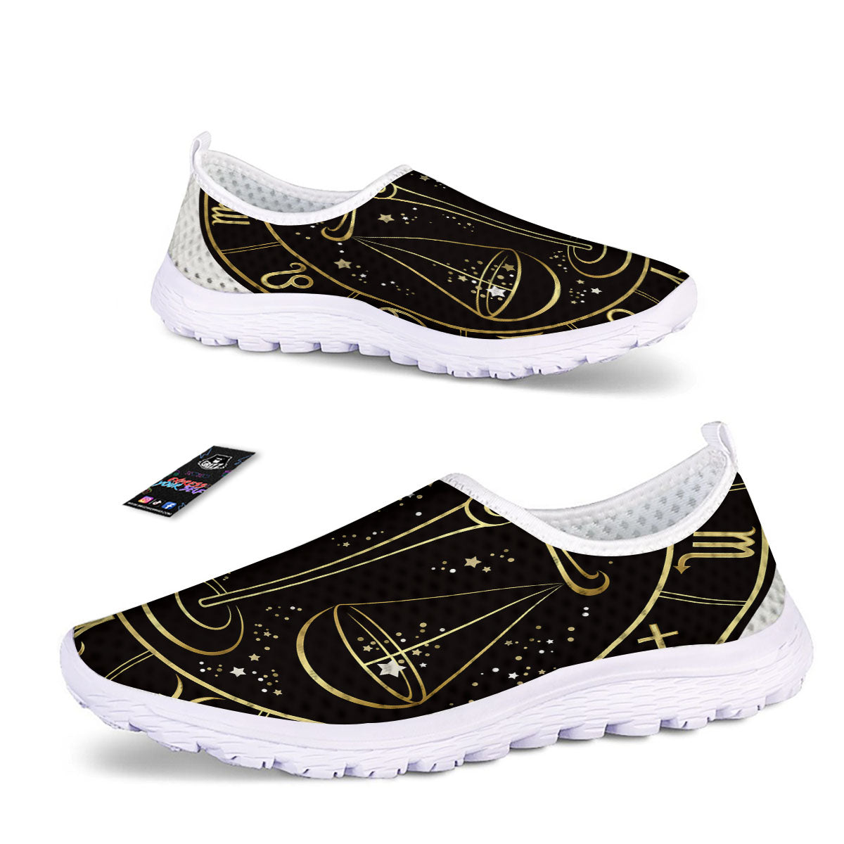Libra Sign Black And Gold Print Nurse Shoes-grizzshop