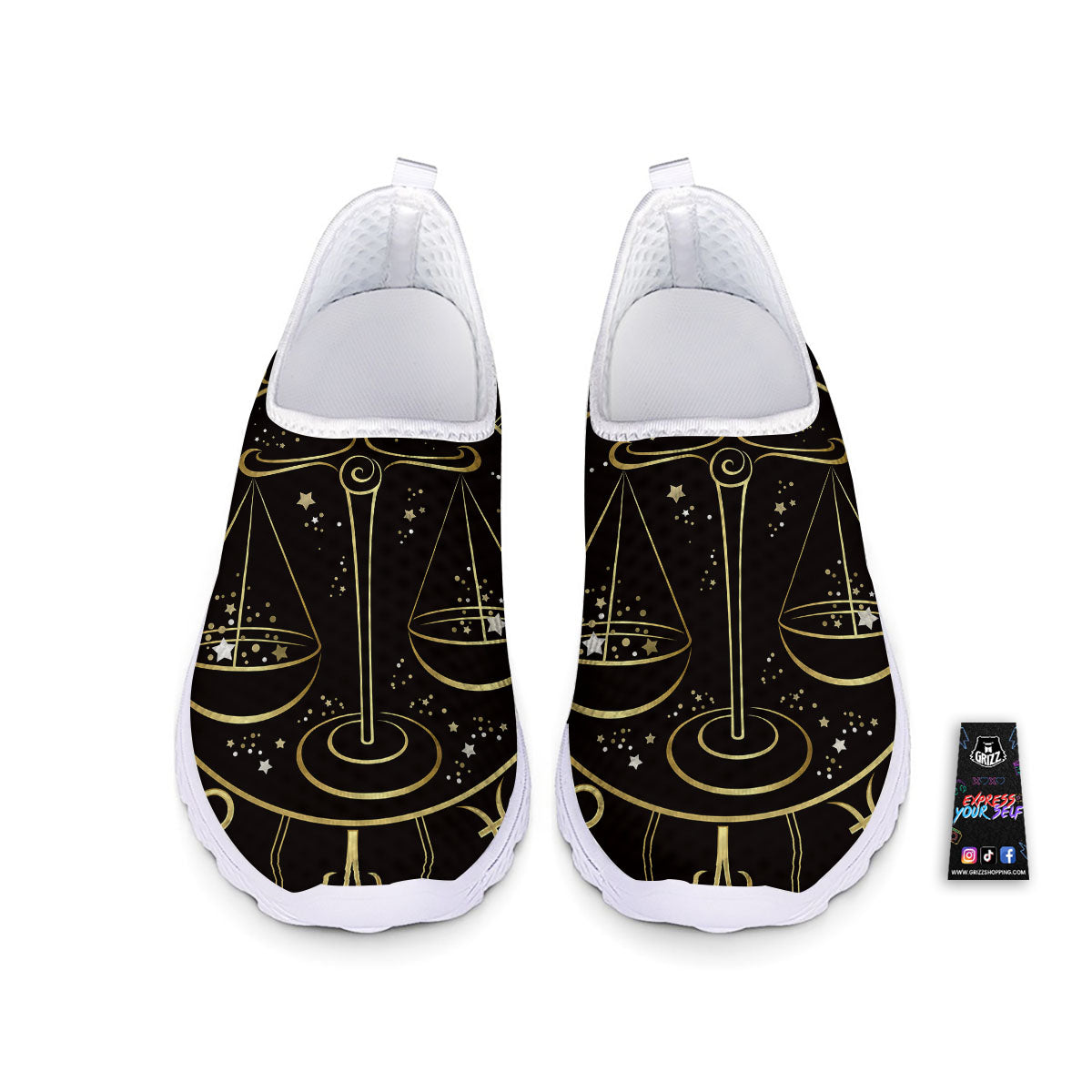 Libra Sign Black And Gold Print Nurse Shoes-grizzshop