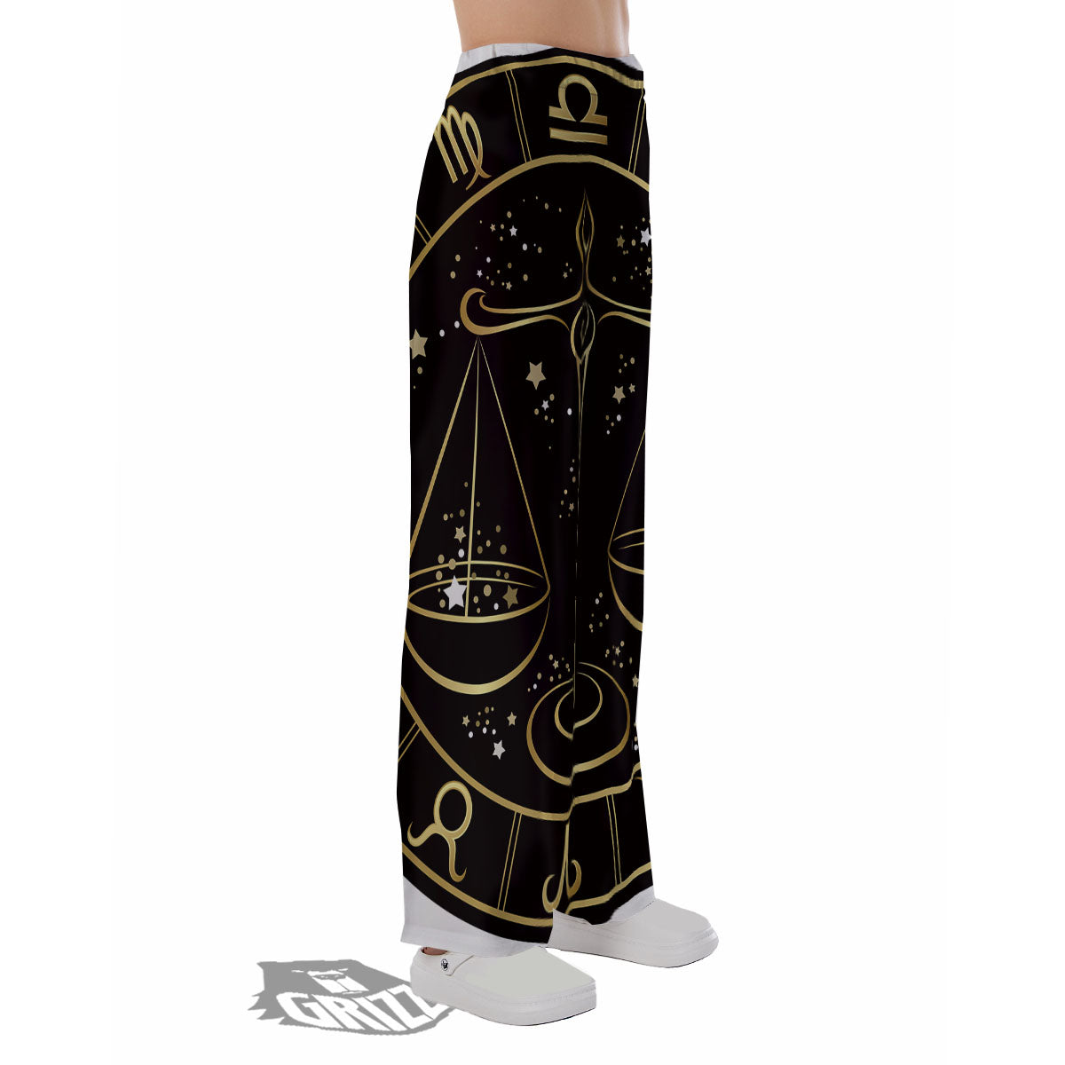 Libra Sign Black And Gold Print Pajama Pants-grizzshop