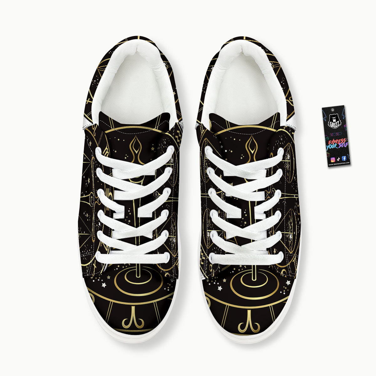 Libra Sign Black And Gold Print Platform Shoes-grizzshop