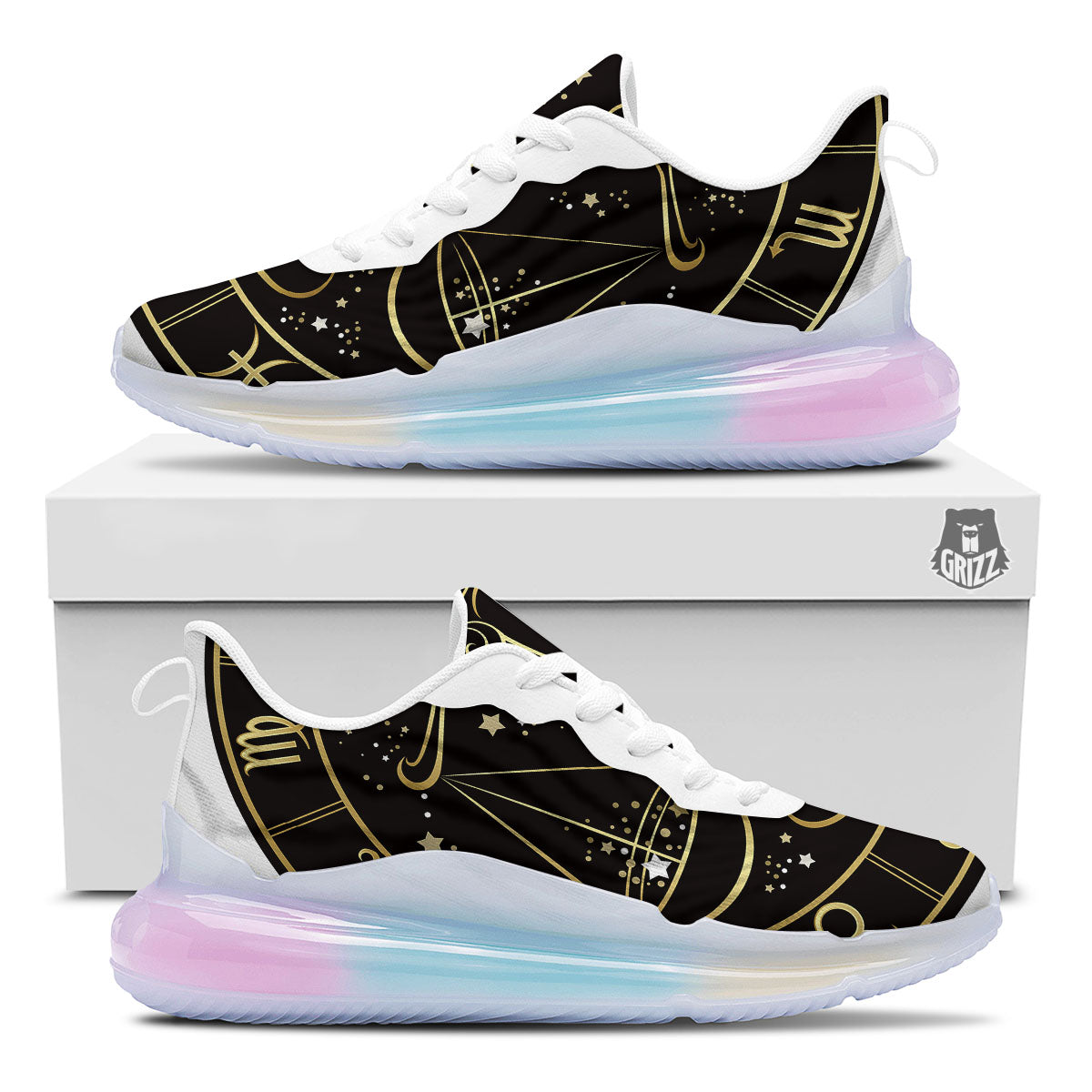 Libra Sign Black And Gold Print Running Sneakers-grizzshop