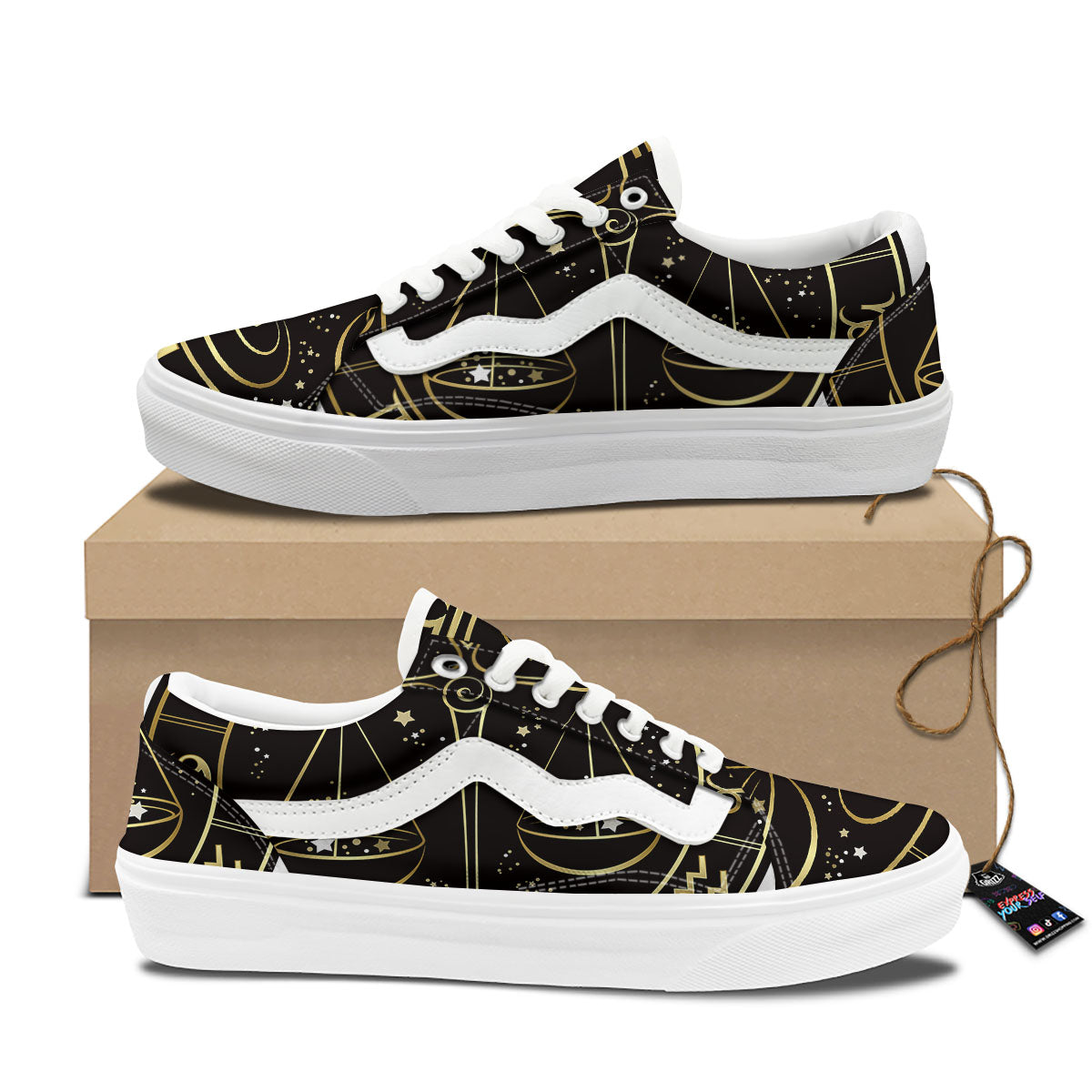Libra Sign Black And Gold Print Skate Shoes-grizzshop