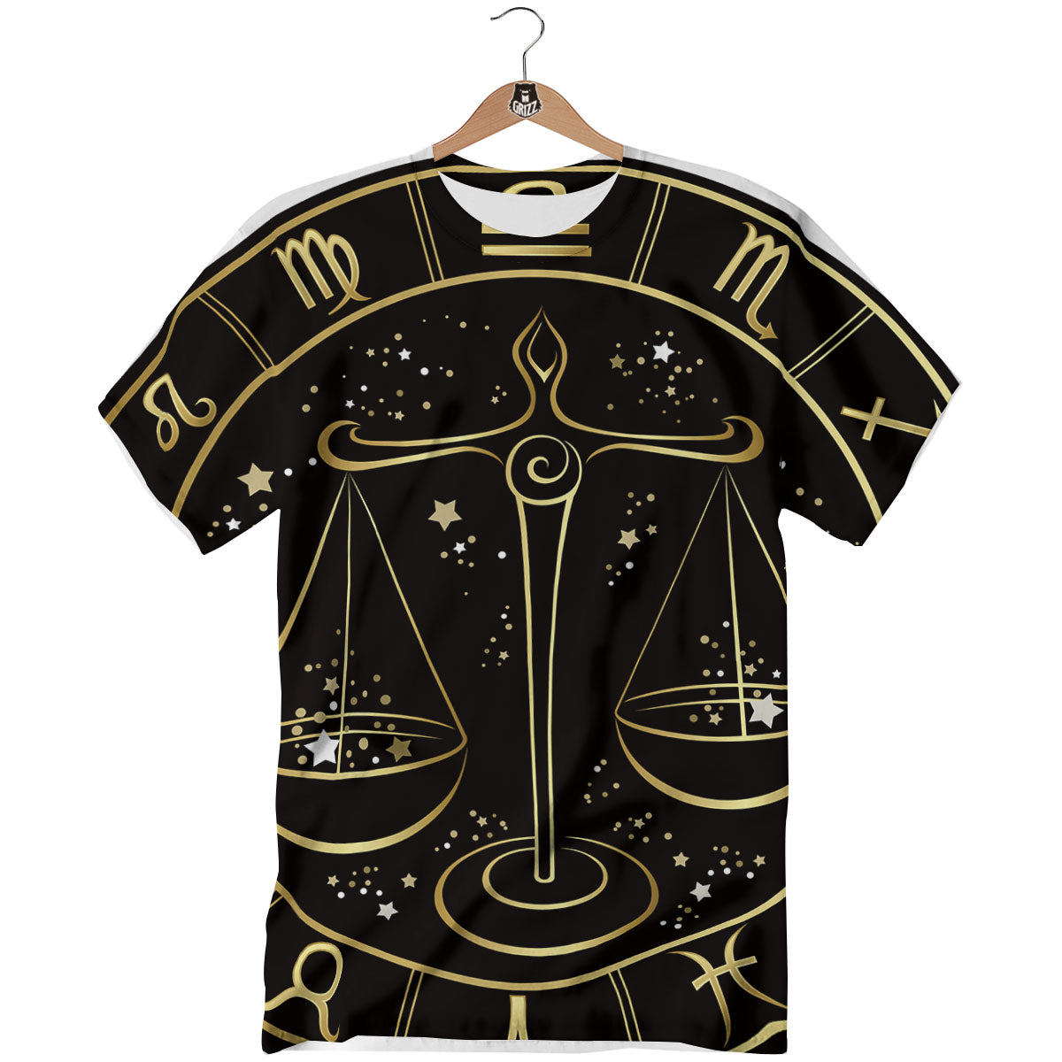 Libra Sign Black And Gold Print T-Shirt-grizzshop