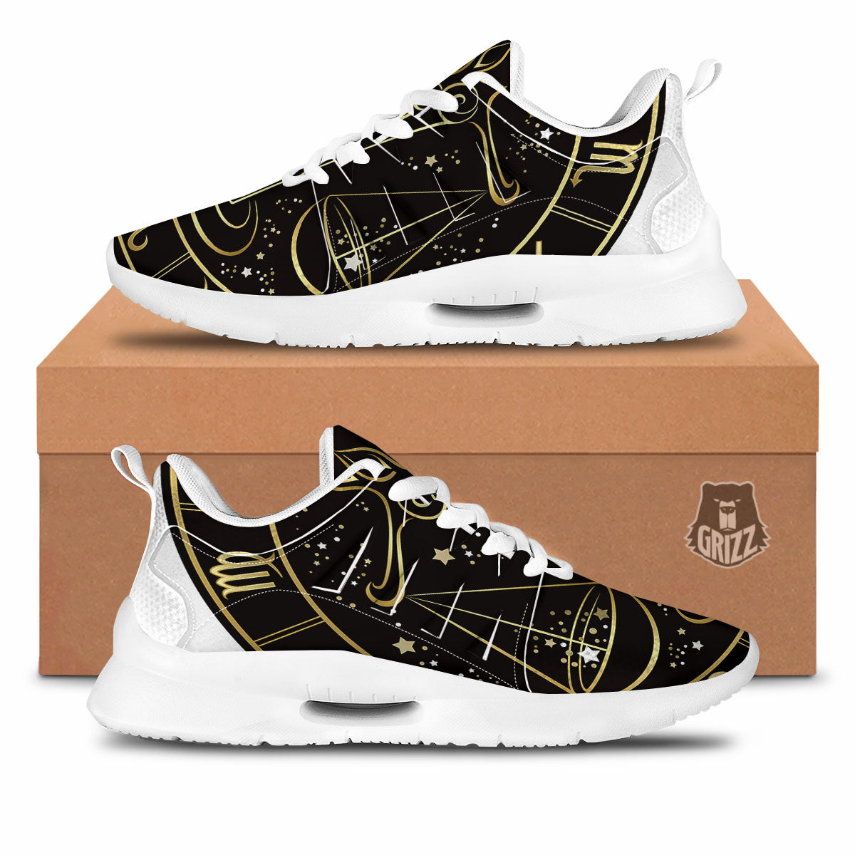 Libra Sign Black And Gold Print Tennis Shoes-grizzshop