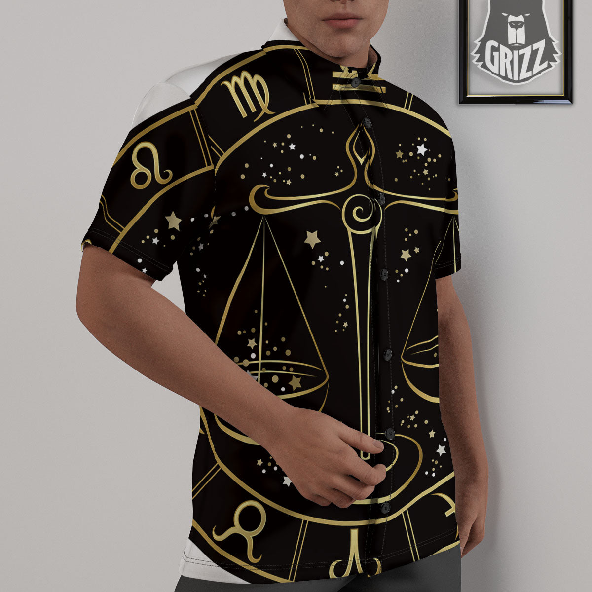 Libra Sign Black And Gold Print Untucked Shirts-grizzshop