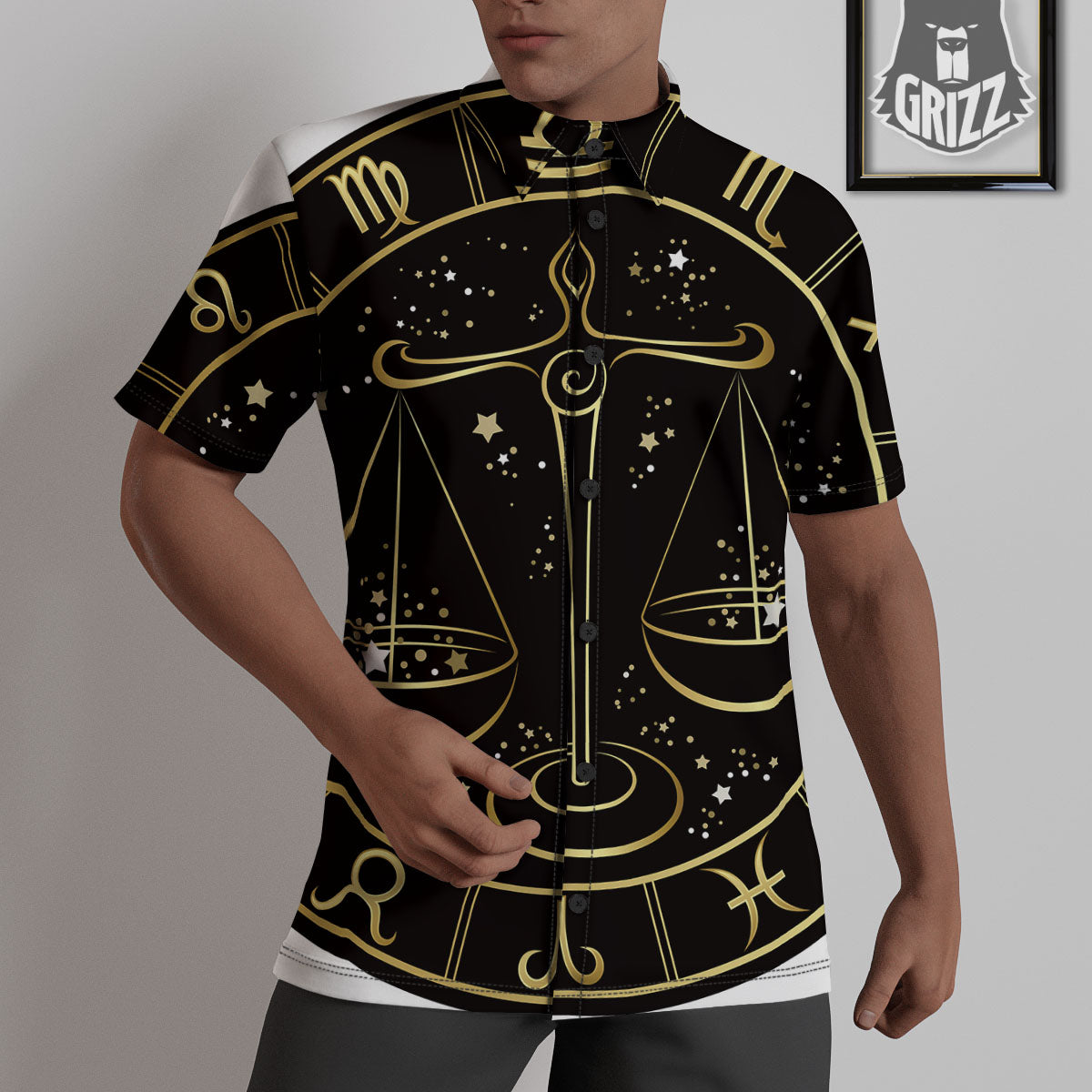 Libra Sign Black And Gold Print Untucked Shirts-grizzshop