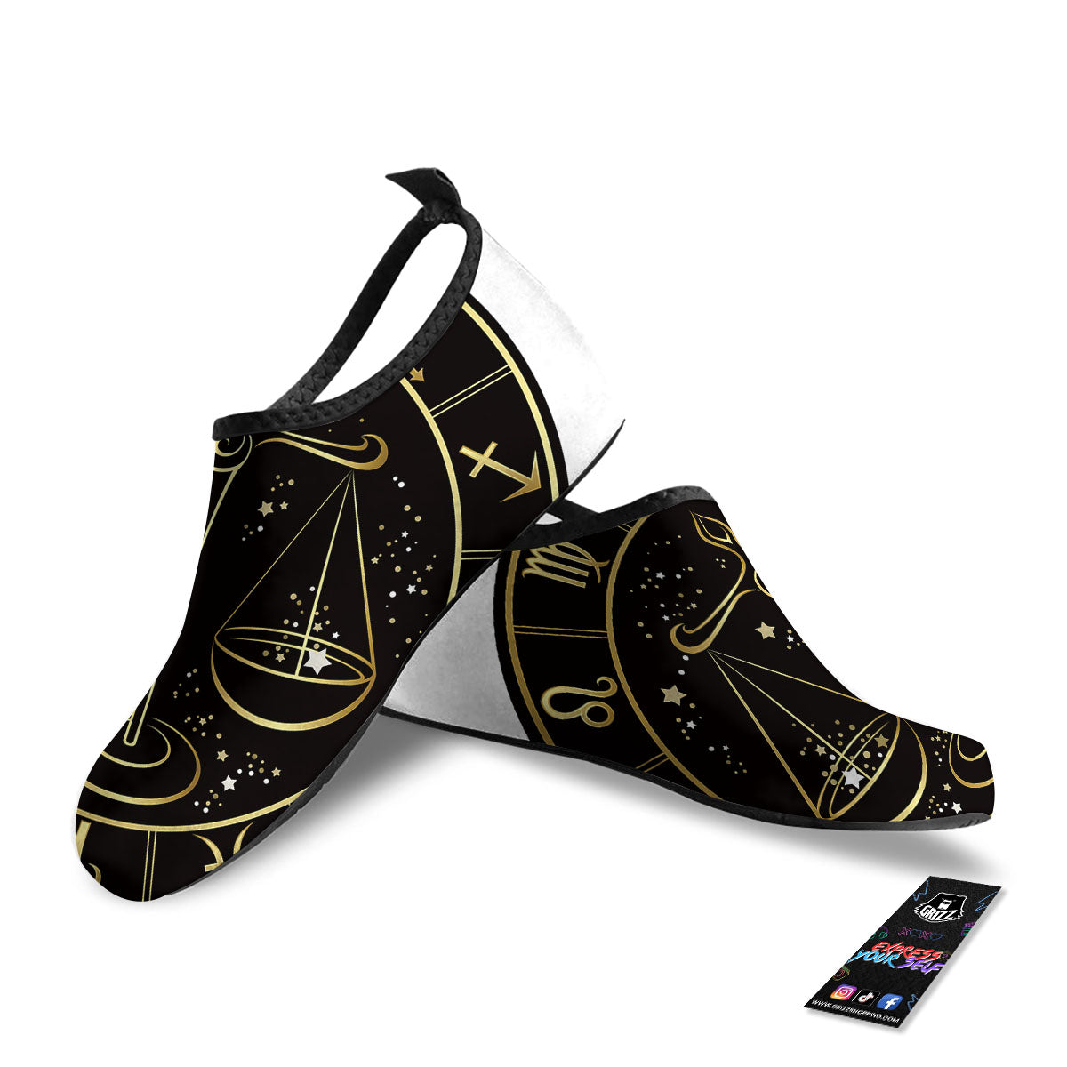 Libra Sign Black And Gold Print Water Shoes-grizzshop
