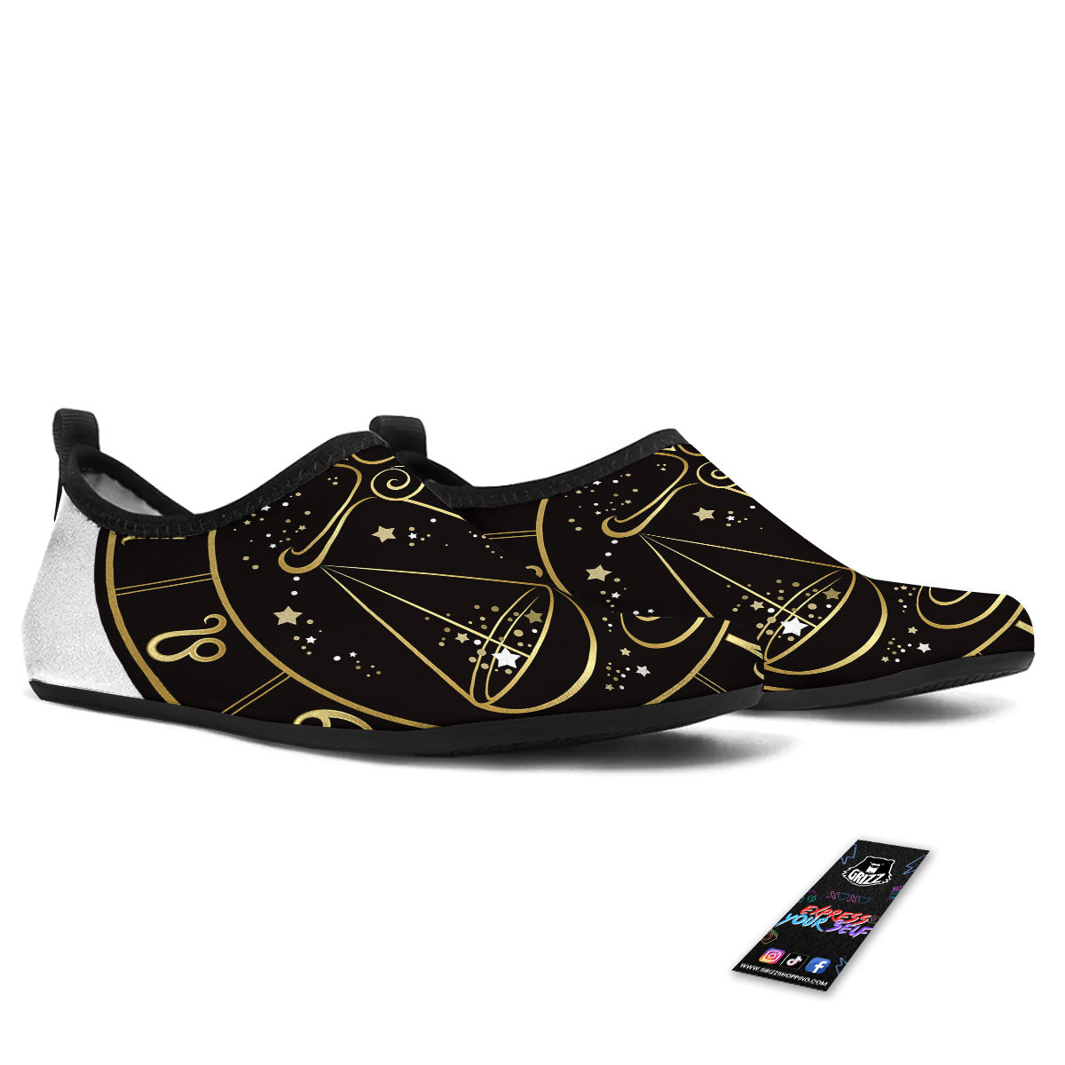 Libra Sign Black And Gold Print Water Shoes-grizzshop