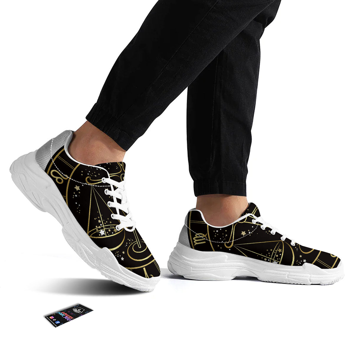 Libra Sign Black And Gold Print White Chunky Shoes-grizzshop