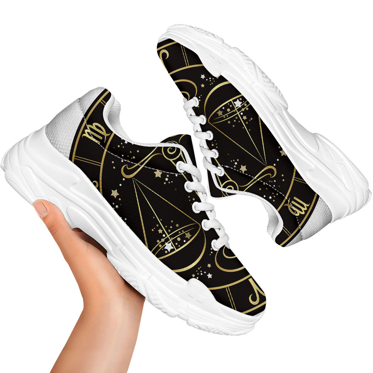Libra Sign Black And Gold Print White Chunky Shoes-grizzshop