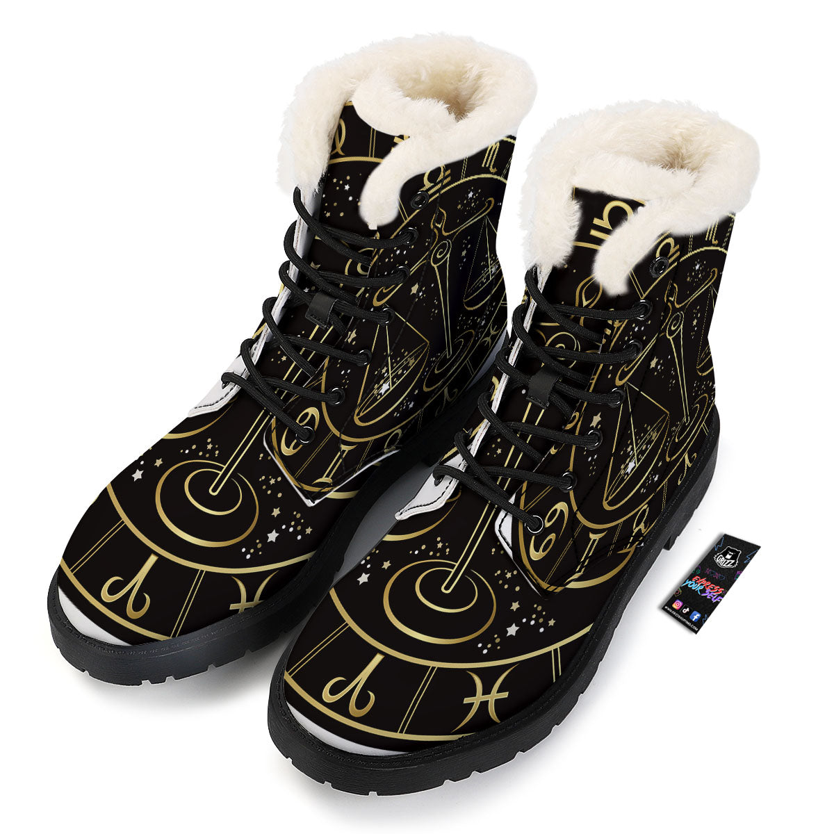 Libra Sign Black And Gold Print Winter Boots-grizzshop