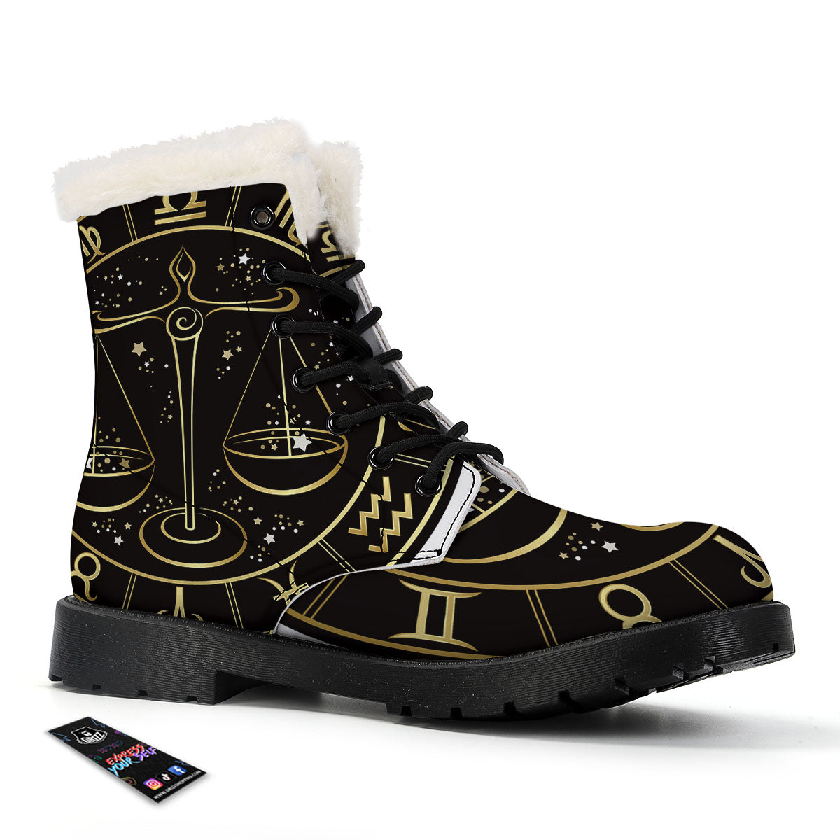 Libra Sign Black And Gold Print Winter Boots-grizzshop