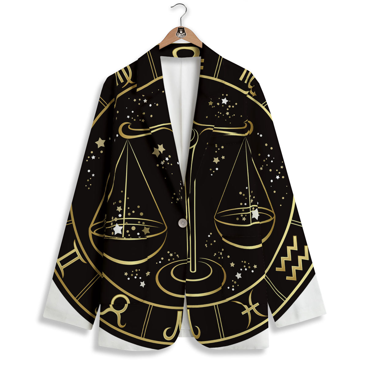 Libra Sign Black And Gold Print Women's Blazer-grizzshop