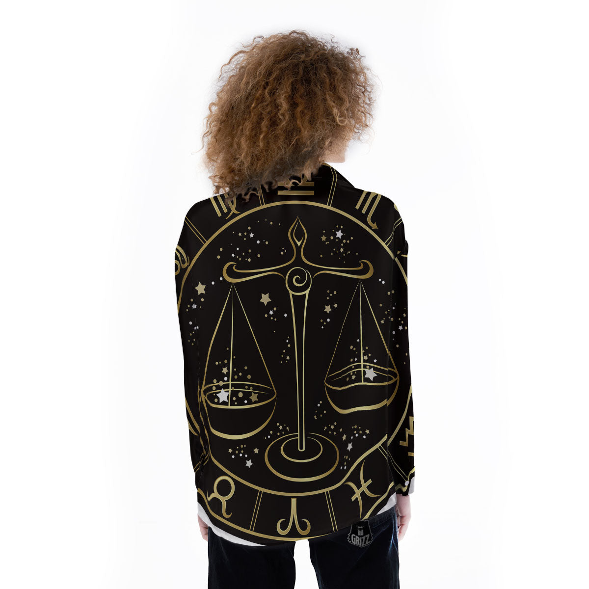 Libra Sign Black And Gold Print Women's Long Sleeve Shirts-grizzshop