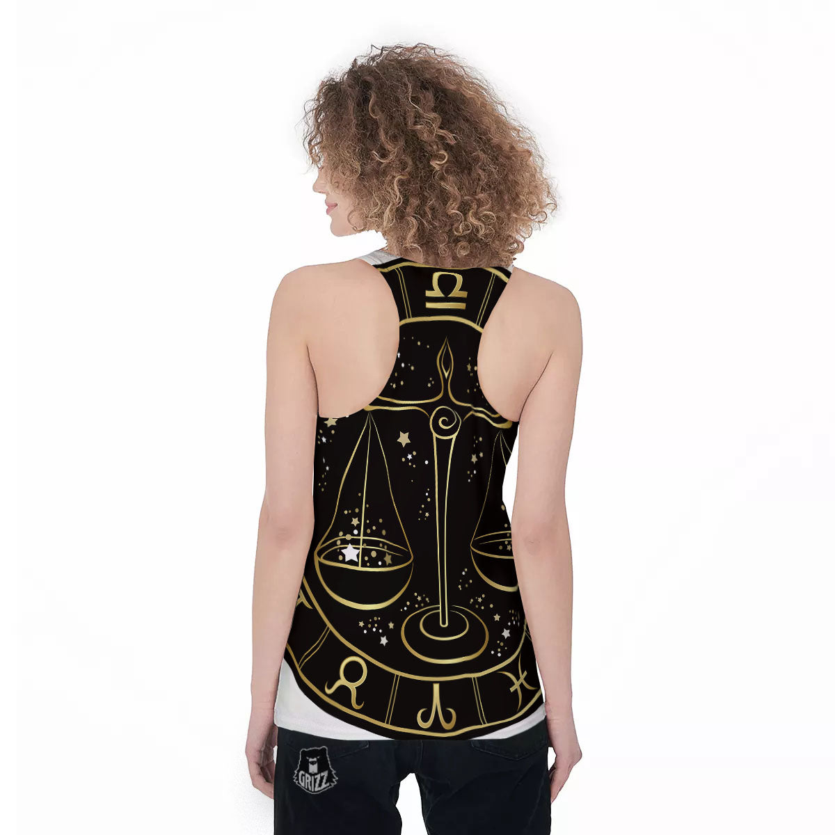 Libra Sign Black And Gold Print Women's Racerback Tank Top-grizzshop