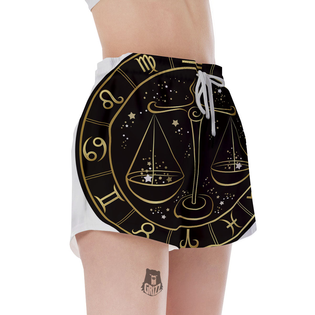 Libra Sign Black And Gold Print Women's Shorts-grizzshop
