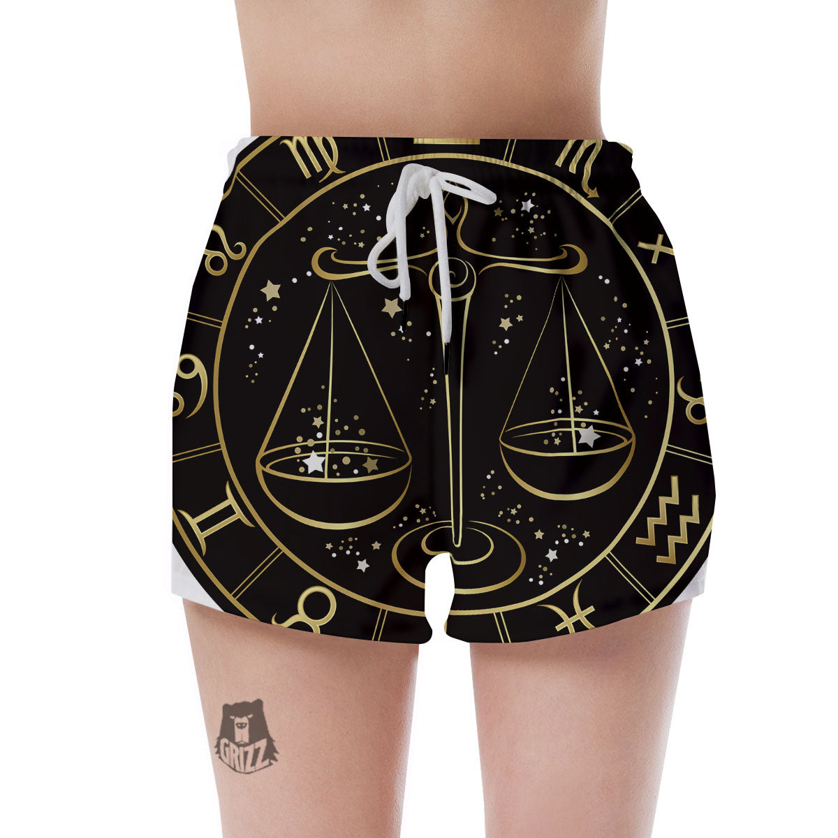 Libra Sign Black And Gold Print Women's Shorts-grizzshop