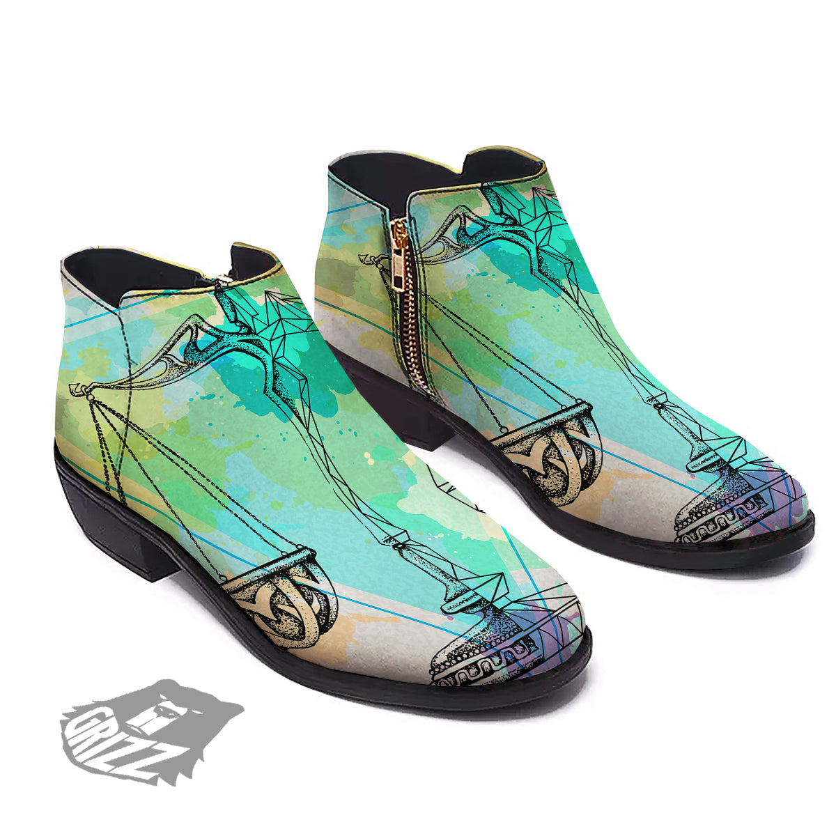 Libra Sign Colorful Print Ankle Boots-grizzshop