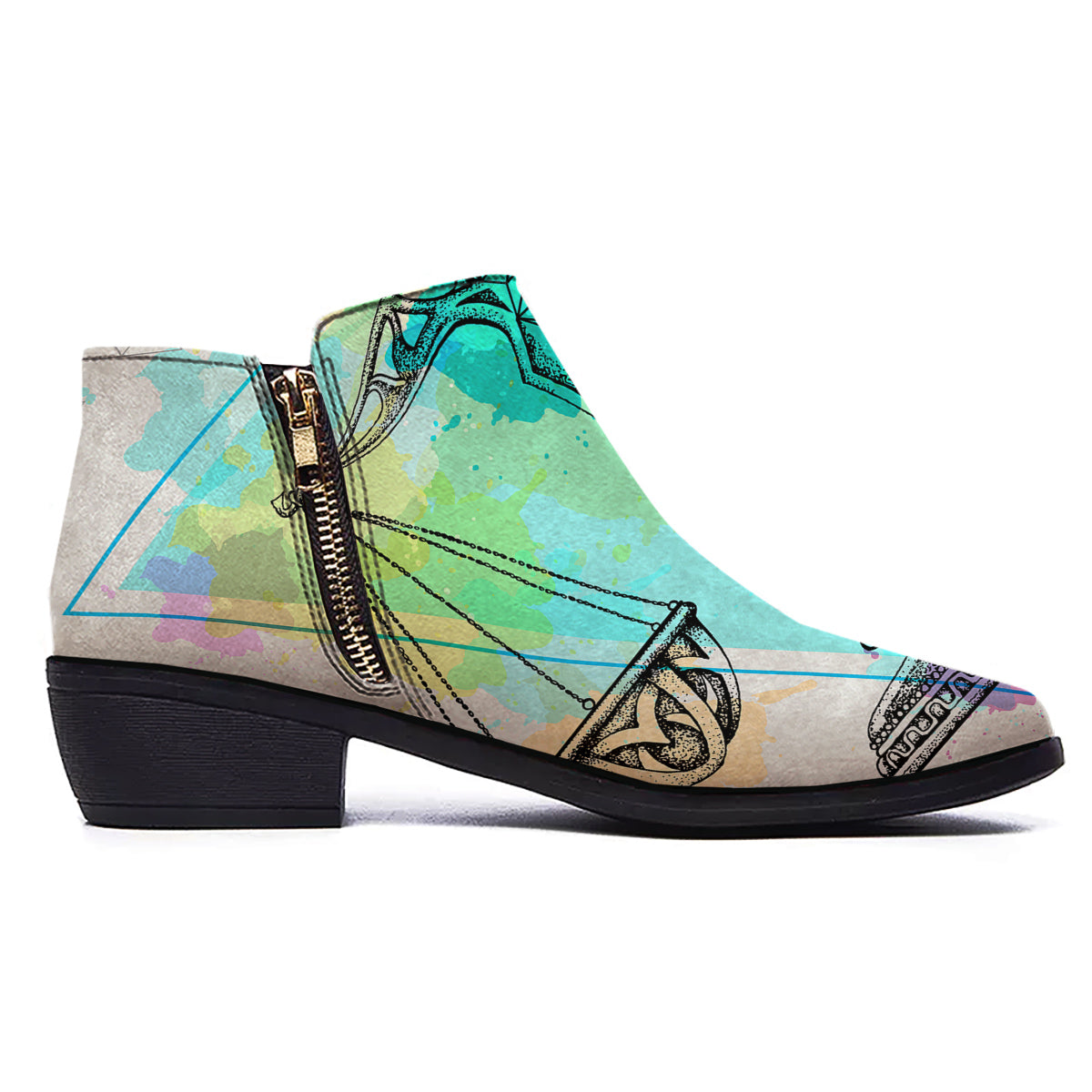 Libra Sign Colorful Print Ankle Boots-grizzshop