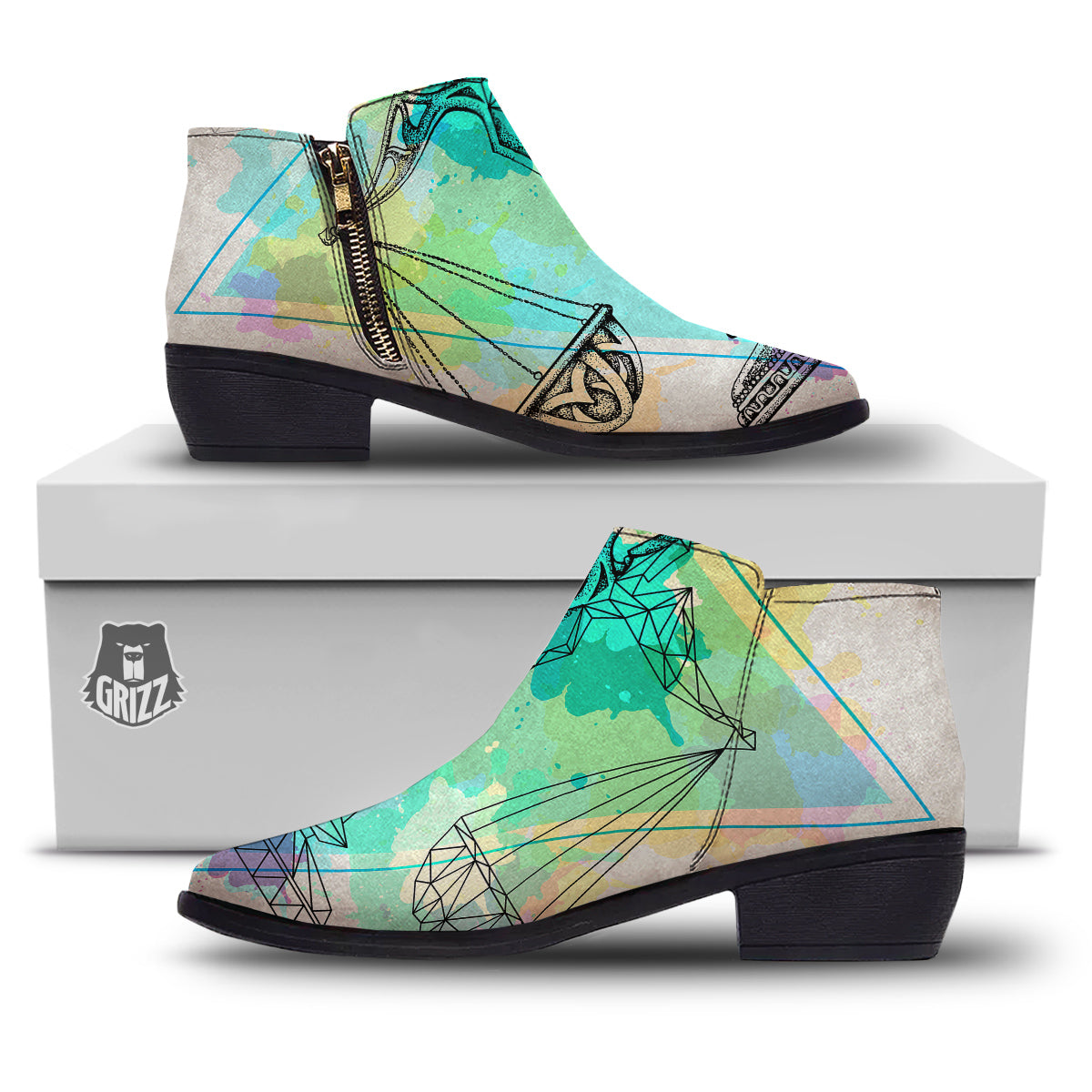 Libra Sign Colorful Print Ankle Boots-grizzshop