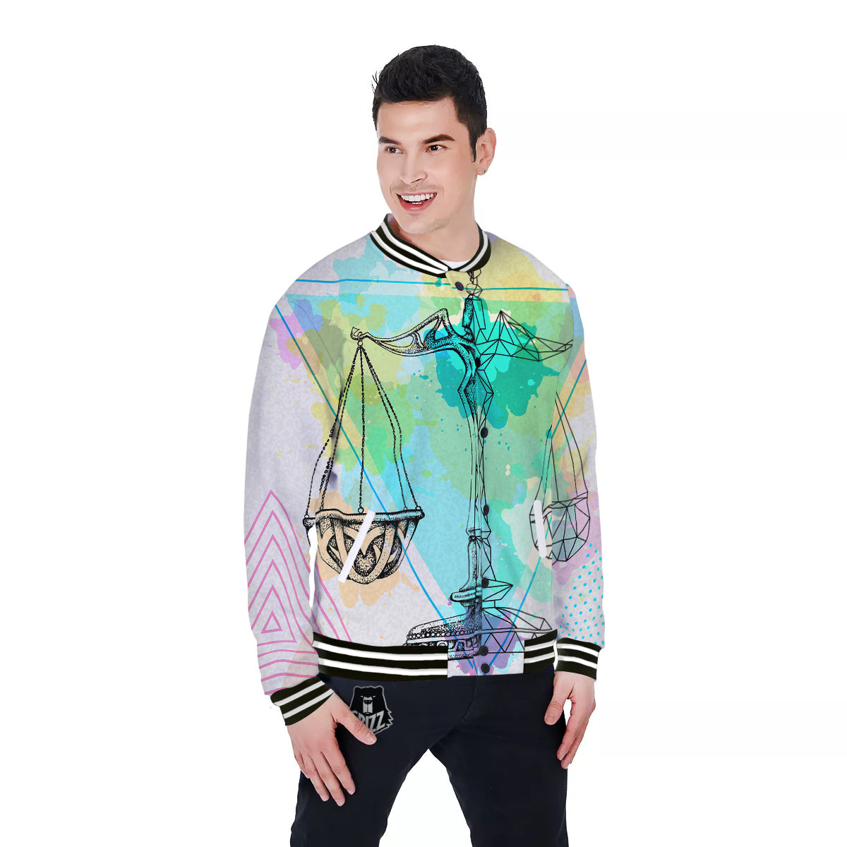 Libra Sign Colorful Print Baseball Jacket-grizzshop