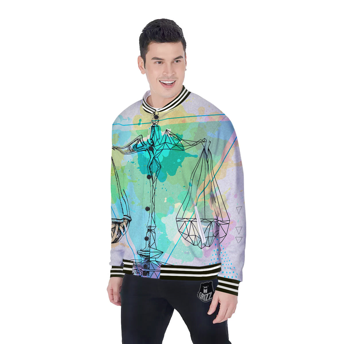 Libra Sign Colorful Print Baseball Jacket-grizzshop