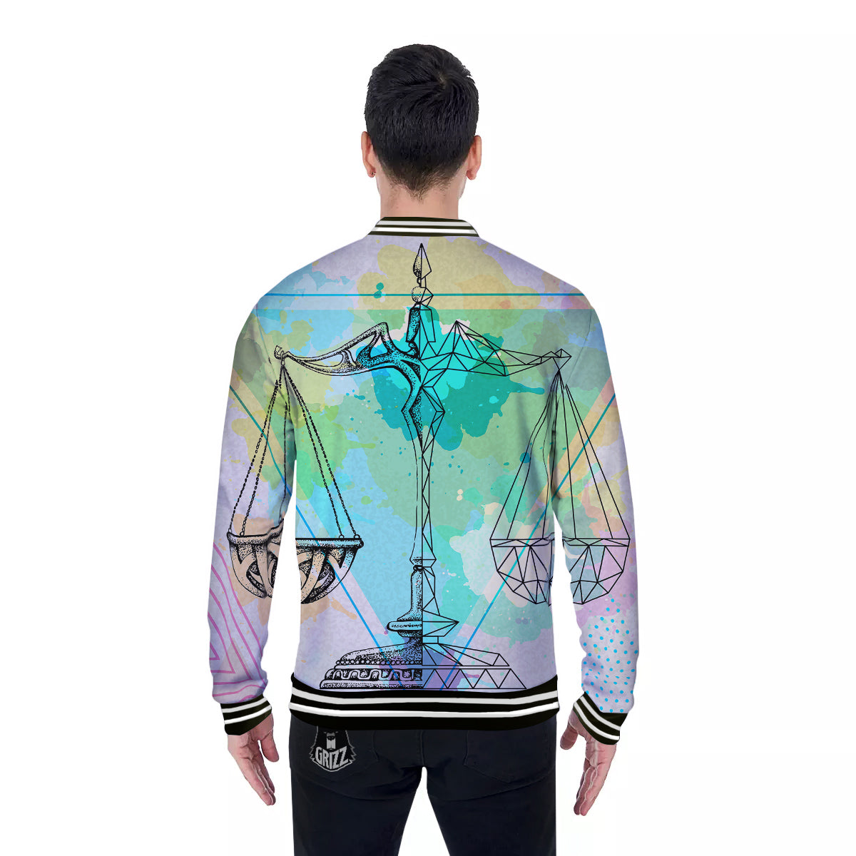 Libra Sign Colorful Print Baseball Jacket-grizzshop