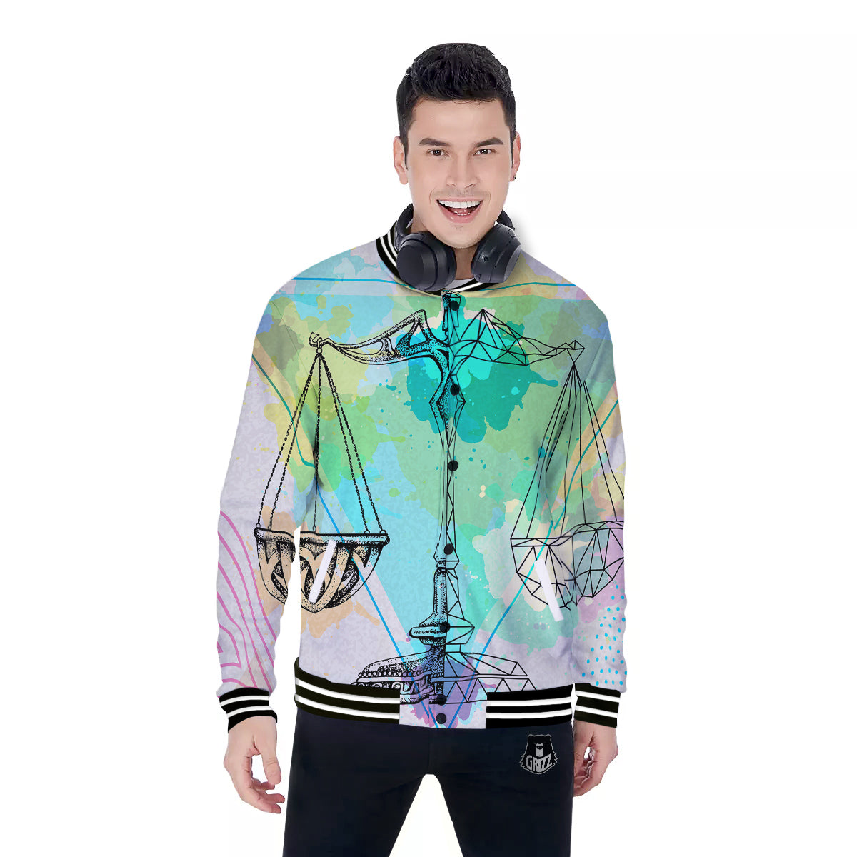 Libra Sign Colorful Print Baseball Jacket-grizzshop