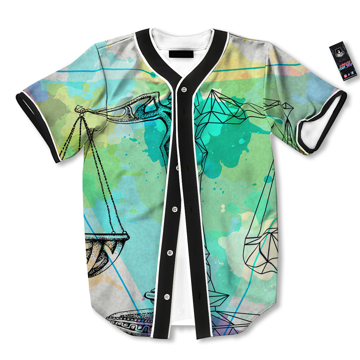 Libra Sign Colorful Print Baseball Jersey-grizzshop