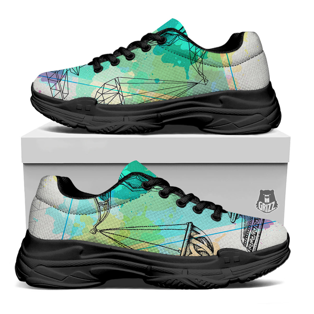 Libra Sign Colorful Print Black Chunky Shoes-grizzshop