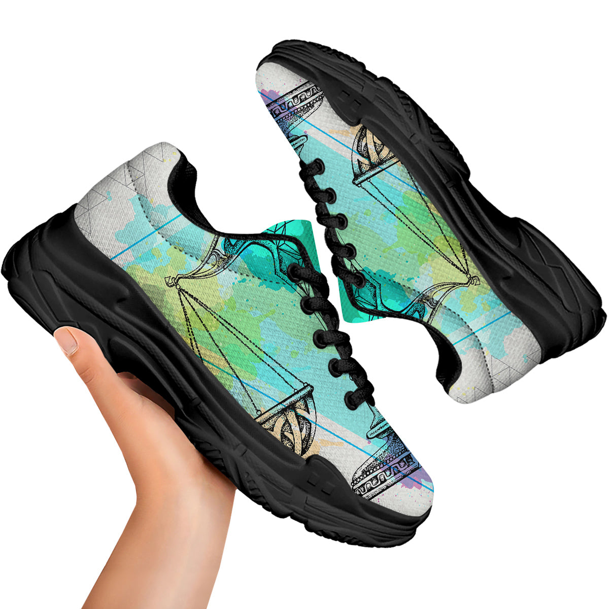 Libra Sign Colorful Print Black Chunky Shoes-grizzshop