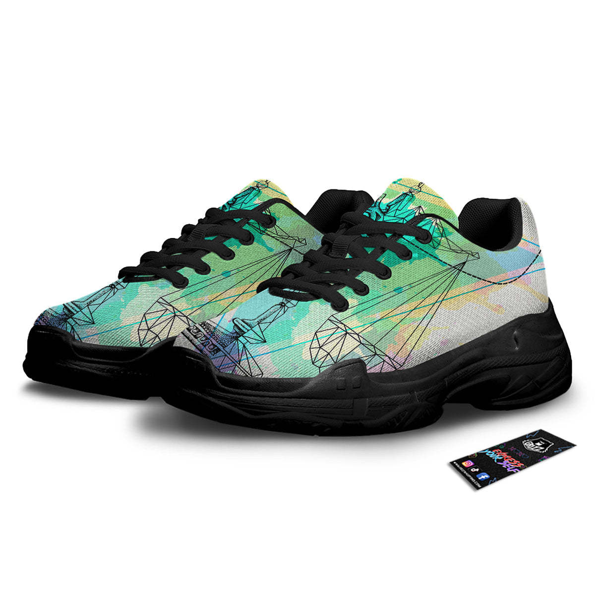 Libra Sign Colorful Print Black Chunky Shoes-grizzshop