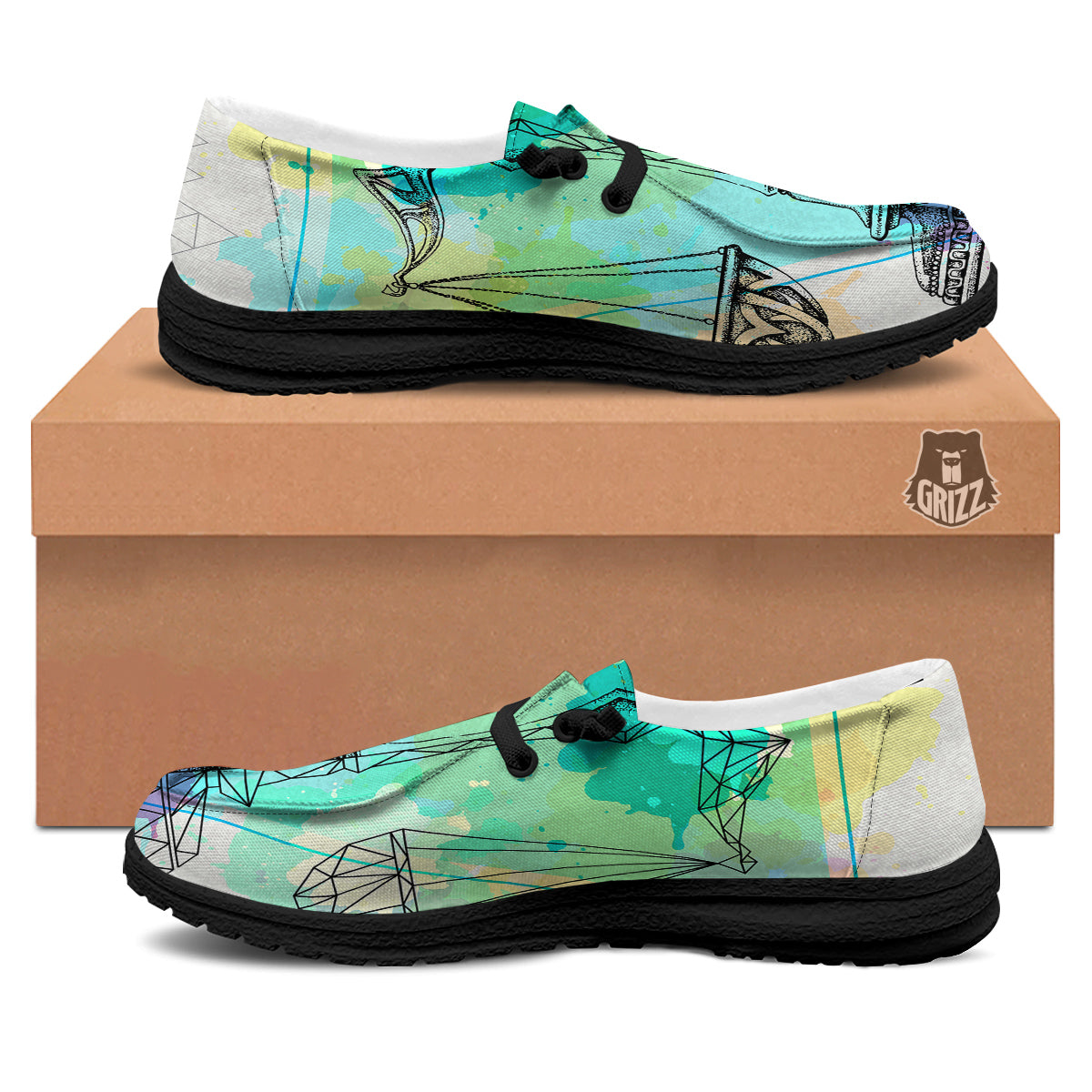 Libra Sign Colorful Print Black Loafers-grizzshop