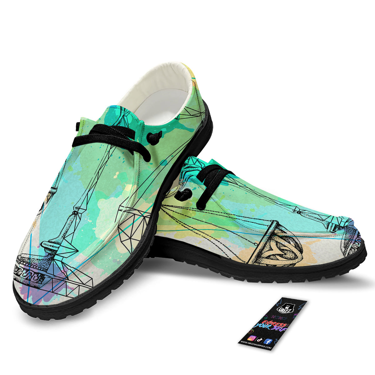 Libra Sign Colorful Print Black Loafers-grizzshop