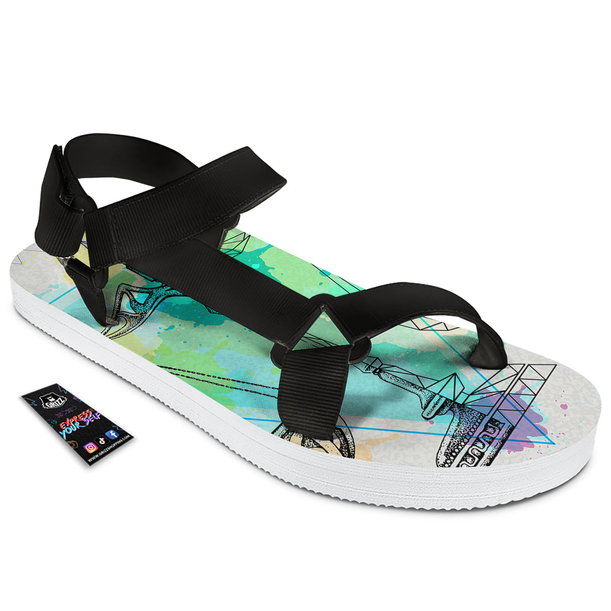 Libra Sign Colorful Print Black Open Toe Sandals-grizzshop